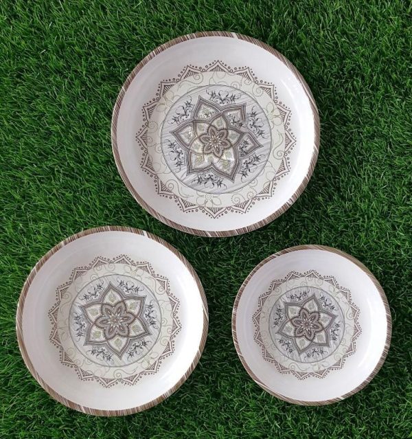 Set Of 3 Printed Double Glazed Melamine Dinner Plates Pakistan