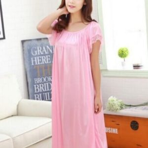 Summer Short Sleeve Lace Long Nightgown Pakistan