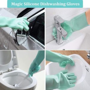 1 Pair Kitchen Magic Silicone Dishwashing Gloves Pakistan
